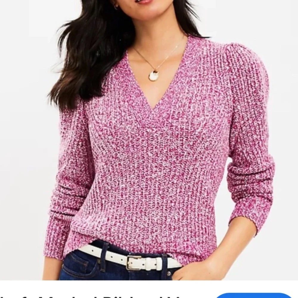 LOFT MARLED RIBBED V NECK SWEATER (567)